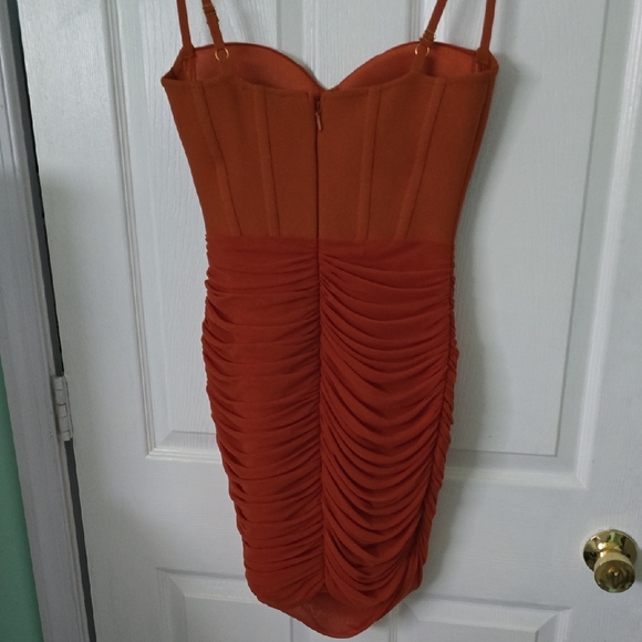 Chic Orange Ruched Mini Dress - Picture 10 of 11